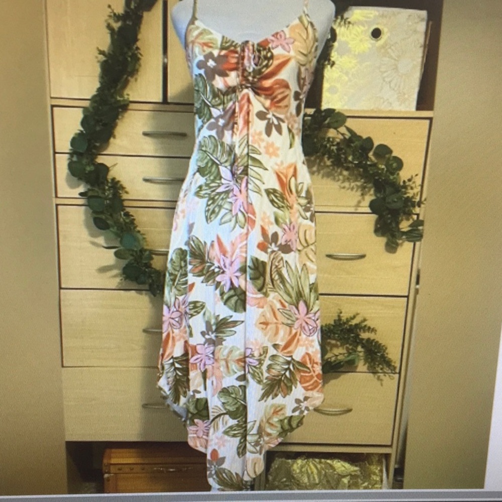 FINAL TOUCH/lVORY-ISLAND PALM TULIP HEM CAMI DRESS/NWT